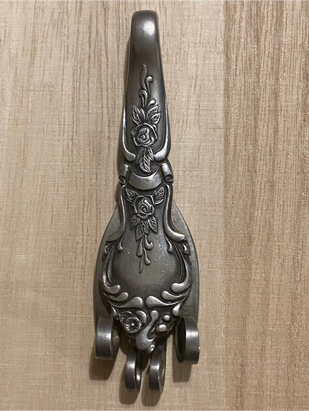 Ornate Vintage Fork Pendant featuring Rose and Scroll